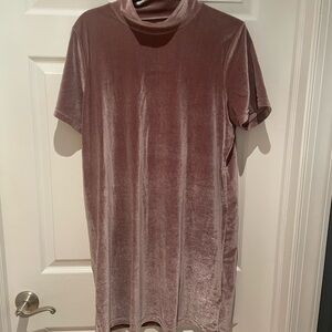 Madewell soft pink velvet mini dress with mock neck and short sleeves size XL